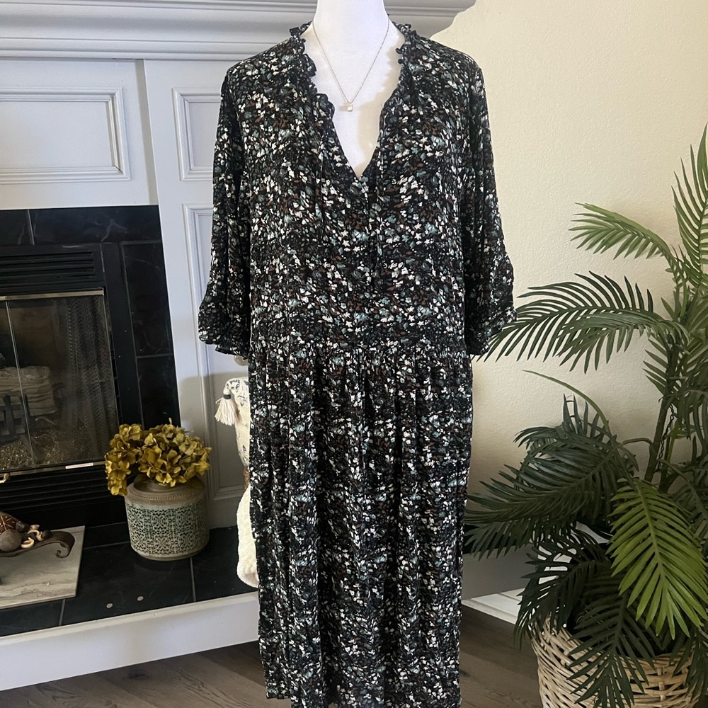 Fransa Cottage Floral Black Dress
